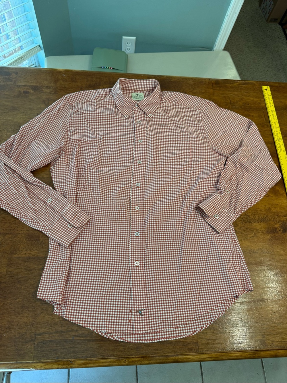 GenTeal Performance Shirt Mens Large Red White Gingham Check Button Down LS